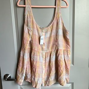 American Eagle Pink plaid button front tank top NWT XXL